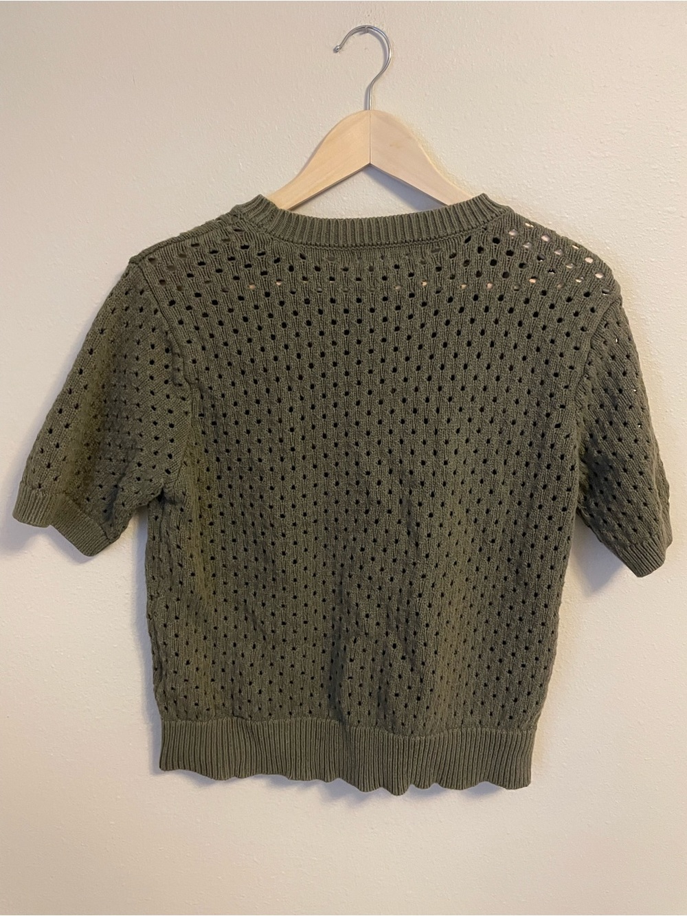 Sanctuary - Olive Open Knit Boho Sweater - Short Sleeve Lightweight Top - Size L - Picture 4 of 7